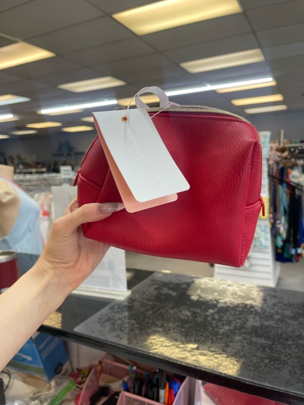 Poppy & Peonies Red Pebbled Leather Tote - Picture 7 of 10